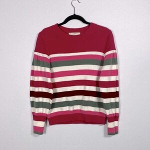 LOFT Women's Multicolor Striped Puff Sleeve Sweater XL